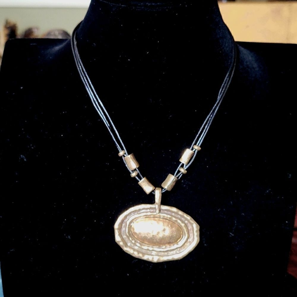 Brass Pendant On Cord Necklace